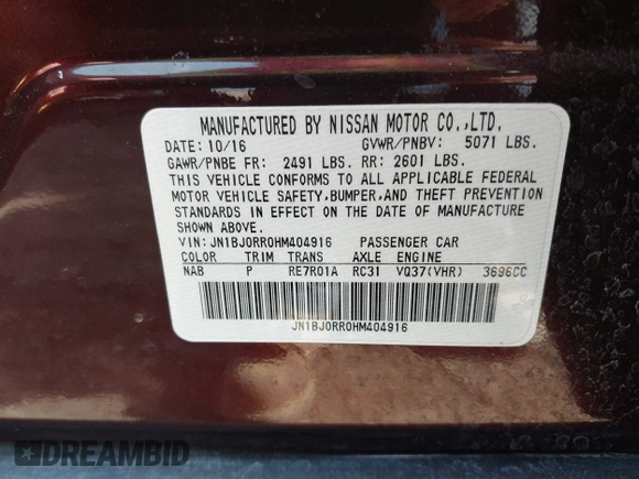 2017 Infiniti QX50 z VIN JN1BJ0RR0HM404916, wystawiony jako IAAI lot #42096621 z przebiegiem 117 816 mil mil oraz . Historia ofert i sprzedaży dostępna na DreamBid. Obrazek 9.