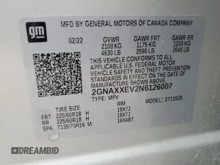 2022 Chevrolet Equinox Premier with VIN 2GNAXXEV2N6126007, listed as a Copart auction lot 53486305 with 70,123 mi miles and Salvage title. Bid and sale history available at DreamBid. Image 14.
