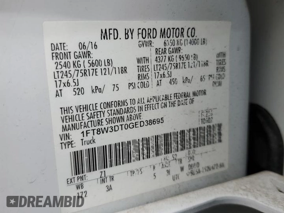 2016 Ford F-350 Lariat с VIN 1FT8W3DT0GED38695, выставлен на аукционе Copart как лот 44690395 с пробегом 123 485 миль миль и Списание • Salvage title. История ставок и продаж доступна на DreamBid. Изображение 13.
