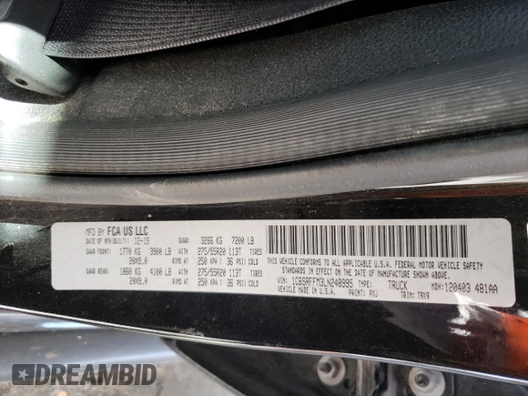 2020 Ram 1500 Big Horn with VIN 1C6SRFFM3LN248995, listed as a Copart auction lot 53346344 with 73,198 mi miles and Salvage Title. Bid and sale history available at carsss.com. Image 12.