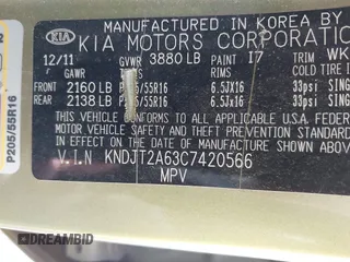 2012 Kia Soul + with VIN KNDJT2A63C7420566, listed as a IAAI auction lot 42006073 with 270,997 mi miles and . Bid and sale history available at DreamBid. Image 9.