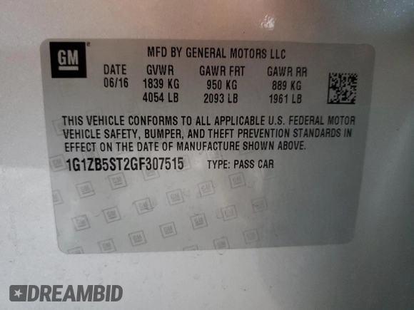2016 Chevrolet Malibu LS с VIN 1G1ZB5ST2GF307515, выставлен на аукционе Copart как лот 44183185 с пробегом 61 146 миль миль и Списание • Salvage title. История ставок и продаж доступна на DreamBid. Изображение 12.