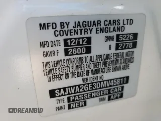 2013 Jaguar XJ Supercharged with VIN SAJWA2GE3DMV45811, listed as a Copart auction lot 76585864 with 53,570 mi miles and Salvage title. Bid and sale history available at DreamBid. Image 13.