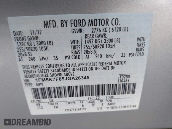 2018 Ford Explorer Limited with VIN 1FM5K7F85JGA26345, listed as a IAAI auction lot 42559655 with 73,356 mi miles and . Bid and sale history available at DreamBid. Image 9.