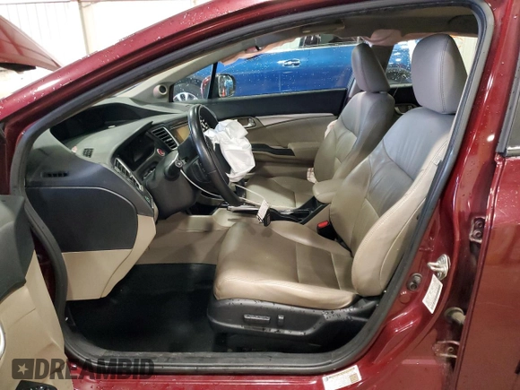 2015 Honda Civic EX-L with VIN 2HGFB2F93FH501458, listed as a Copart auction lot 52144305 with Not Provided miles and Salvage Title. Bid and sale history available at carsss.com. Image 7.