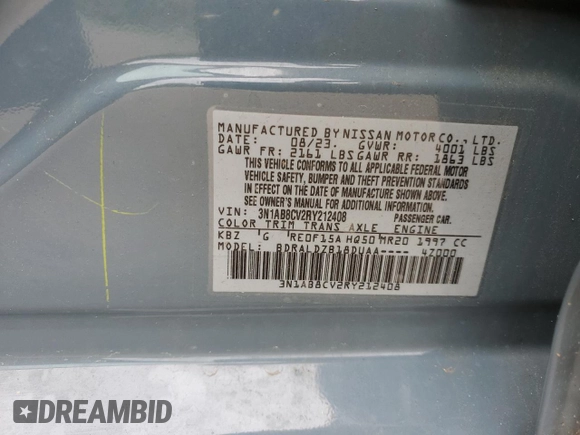 2024 Nissan Sentra SV z VIN 3N1AB8CV2RY212408, wystawiony jako Copart lot #61349405 z przebiegiem 24 175 mil mil oraz Nie do naprawy • Non repairable. Historia ofert i sprzedaży dostępna na DreamBid. Obrazek 12.