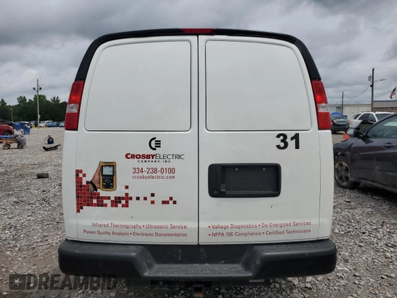 2024 Chevrolet Express Cargo с VIN 1GCWGAF79R1103764, выставлен на аукционе Copart как лот 57837425 с пробегом 24 563 миль миль и Списание • Salvage title. История ставок и продаж доступна на DreamBid. Изображение 6.