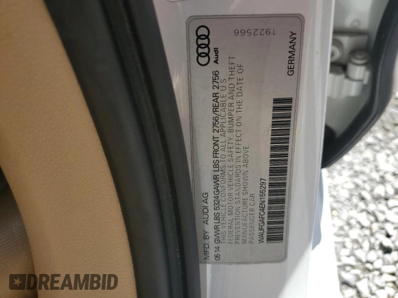 2014 Audi A6 Premium Plus z VIN WAUFGAFC4EN155297, wystawiony jako Copart lot #51515195 z przebiegiem 80 231 mil mil oraz Szkoda całkowita • Salvage title. Historia ofert i sprzedaży dostępna na DreamBid. Obrazek 14.