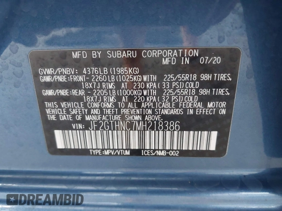 2021 Subaru Crosstrek Limited с VIN JF2GTHNC7MH218386, выставлен на аукционе IAAI как лот 42202614 с пробегом 33 078 миль миль и . История ставок и продаж доступна на DreamBid. Изображение 9.