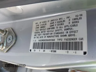 2006 Honda Accord EX-L с VIN 1HGCM56836A091846, выставлен на аукционе IAAI как лот 42078176 с пробегом 153 922 миль миль и . История ставок и продаж доступна на DreamBid. Изображение 9.