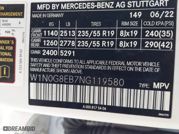 2022 Mercedes-Benz GLC with VIN W1N0G8EB7NG119580, listed as a IAAI auction lot 41239778 with 28,551 mi miles. Bid and sale history available at carsss.com. Image 9.
