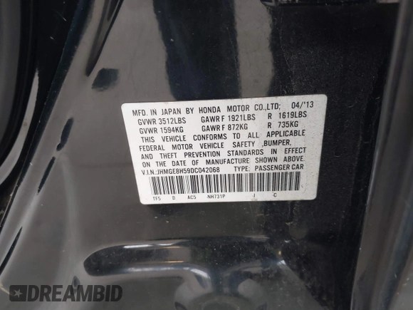 2013 Honda Fit Sport с VIN JHMGE8H59DC042068, выставлен на аукционе IAAI как лот 41803884 с пробегом 128 223 миль миль и . История ставок и продаж доступна на DreamBid. Изображение 9.