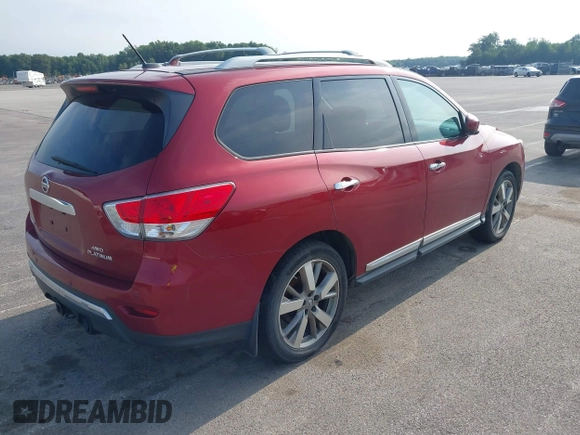 2013 Nissan Pathfinder Platinum with VIN 5N1AR2MM7DC687710, listed as a IAAI auction lot 42772536 with 225,369 mi miles and . Bid and sale history available at DreamBid. Image 4.