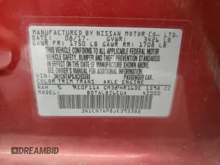 2018 Nissan Versa Sedan SV with VIN 3N1CN7AP8JK393388, listed as a Copart auction lot 51688445 with 102,028 mi miles and Non Repairable. Bid and sale history available at carsss.com. Image 13.