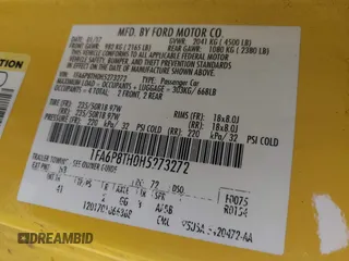 2017 Ford Mustang EcoBoost with VIN 1FA6P8TH0H5273272, listed as a IAAI auction lot 42055654 with 138,469 mi miles. Bid and sale history available at carsss.com. Image 9.