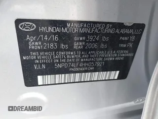 2017 Hyundai Elantra SE with VIN 5NPD74LF4HH057921, listed as a IAAI auction lot 41507037 with 106,058 mi miles and . Bid and sale history available at DreamBid. Image 9.