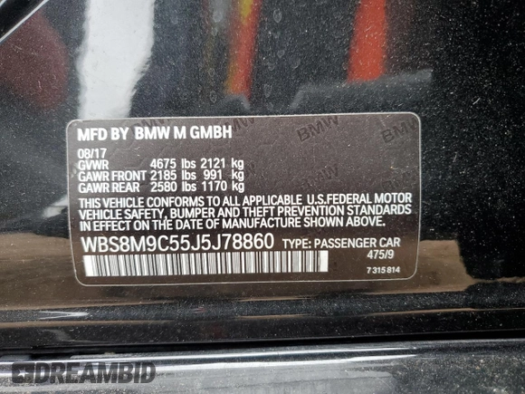 2018 BMW M3 with VIN WBS8M9C55J5J78860, listed as a Copart auction lot 51233634 with 20,728 mi miles. Bid and sale history available at carsss.com. Image 12.