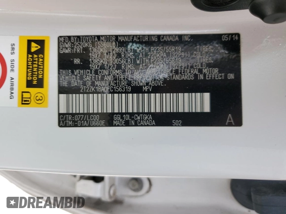 2015 Lexus RX 350 with VIN 2T2ZK1BA0FC156319, listed as a Copart auction lot 54298175 with 103,714 mi miles and Salvage Title. Bid and sale history available at DreamBid. Image 13.