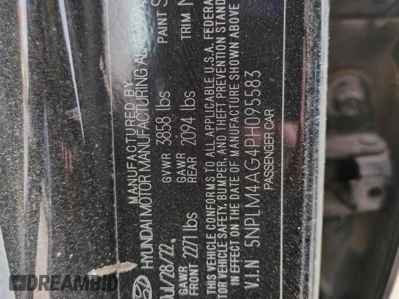 2023 Hyundai Elantra SEL with VIN 5NPLM4AG4PH095583, listed as a Copart auction lot 52349355 with 37,202 mi miles and Non repairable. Bid and sale history available at DreamBid. Image 12.