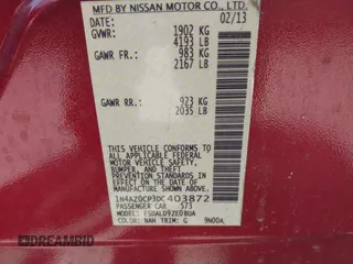 2013 Nissan LEAF SL with VIN 1N4AZ0CP3DC403872, listed as a IAAI auction lot 41669356 with 65,955 mi miles. Bid and sale history available at carsss.com. Image 9.