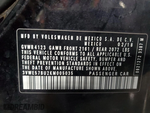 2019 Volkswagen Jetta SEL z VIN 3VWE57BU2KM005035, wystawiony jako Copart lot #54250765 z przebiegiem 134 881 mil mil oraz Szkoda całkowita • Salvage title. Historia ofert i sprzedaży dostępna na DreamBid. Obrazek 12.