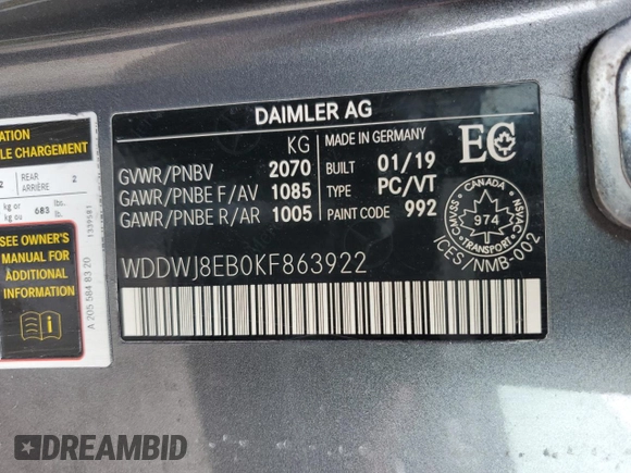 2019 Mercedes-Benz C 300 with VIN WDDWJ8EB0KF863922, listed as a Copart auction lot 49154175 with Not Provided miles and Clean Title. Bid and sale history available at DreamBid. Image 13.