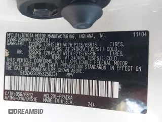 2005 Toyota Sienna CE with VIN 5TDZA23C95S250234, listed as a IAAI auction lot 42154077 with 255,330 mi miles and . Bid and sale history available at DreamBid. Image 9.