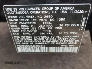 2021 Volkswagen Atlas SE with VIN 1V2KE2CAXMC207847, listed as a Copart auction lot 67691594 with 42,298 mi miles and Salvage title. Bid and sale history available at DreamBid. Image 16.