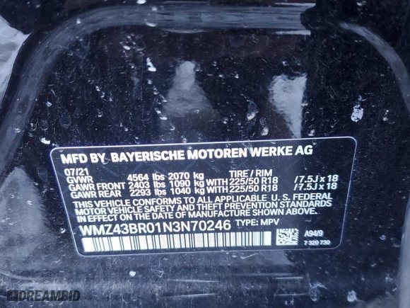 2022 MINI Countryman Cooper with VIN WMZ43BR01N3N70246, listed as a Copart auction lot 84840724 with 63,433 mi miles and Salvage Title. Bid and sale history available at carsss.com. Image 12.