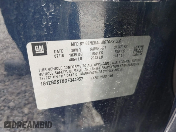 2016 Chevrolet Malibu LS with VIN 1G1ZB5STXGF344957, listed as a IAAI auction lot 42026548 with 101,503 mi miles and . Bid and sale history available at DreamBid. Image 9.