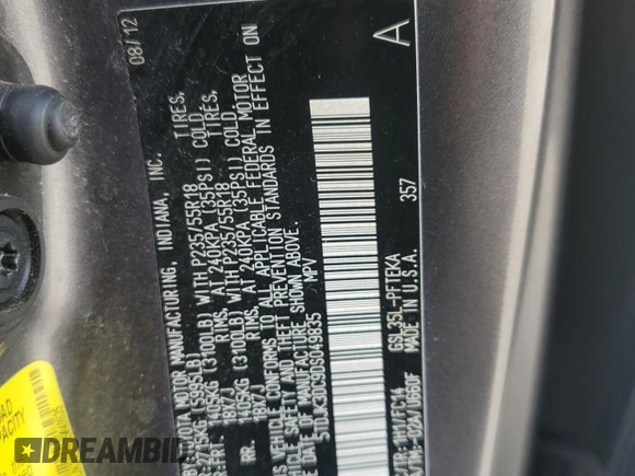 2013 Toyota Sienna LE with VIN 5TDJK3DC9DS049835, listed as a Copart auction lot 50338875 with 209,185 mi miles and Salvage Title. Bid and sale history available at carsss.com. Image 14.