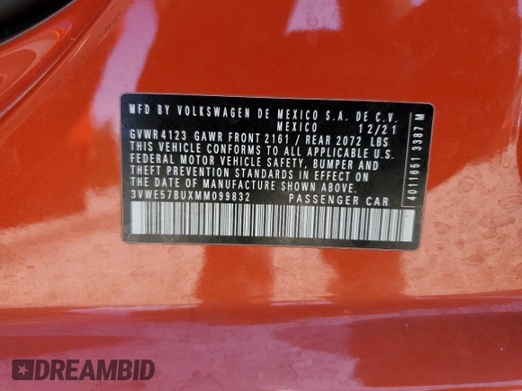 2021 Volkswagen Jetta SEL with VIN 3VWE57BUXMM099832, listed as a Copart auction lot 58607035 with 71,519 mi miles and Salvage title. Bid and sale history available at DreamBid. Image 12.