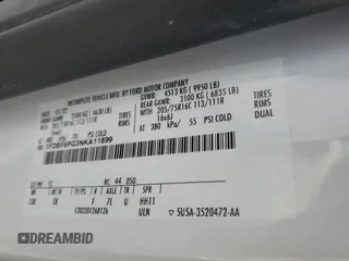 2022 Ford Transit с VIN 1FDBF6PG3NKA11899, выставлен на аукционе Copart как лот 55435745 с пробегом 57 877 миль миль и Списание • Salvage title. История ставок и продаж доступна на DreamBid. Изображение 12.