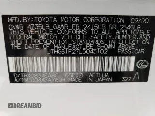 2020 Lexus IS 300 F Sport with VIN JTHG81F27L5043102, listed as a Copart auction lot 48204005 with 20,626 mi miles and Clean title. Bid and sale history available at DreamBid. Image 12.