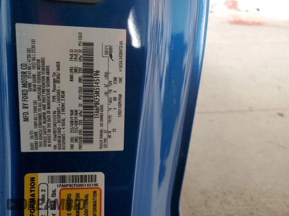 2021 Ford Mustang GT with VIN 1FA6P8CF5M5145196, listed as a Copart auction lot 58097725 with 29,413 mi miles and Salvage title. Bid and sale history available at DreamBid. Image 12.