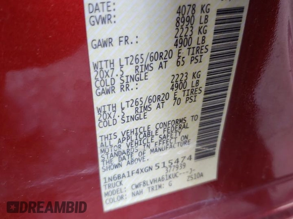 2016 Nissan Titan SL с VIN 1N6BA1F4XGN515474, выставлен на аукционе Copart как лот 56683125 с пробегом 118 742 миль миль и Чистый • Clean title. История ставок и продаж доступна на DreamBid. Изображение 12.