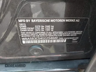 2016 BMW 5 Series 535i xDrive with VIN WBA5B3C54GG254849, listed as a IAAI auction lot 42109585 with 60,256 mi miles and . Bid and sale history available at DreamBid. Image 9.
