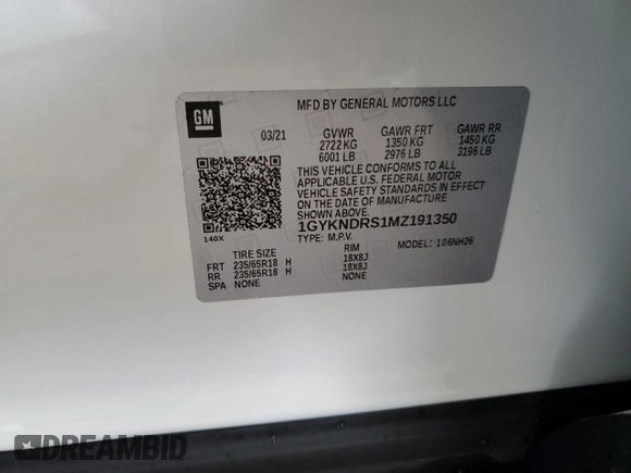 2021 Cadillac XT5 AWD Premium Luxury z VIN 1GYKNDRS1MZ191350, wystawiony jako Copart lot #56692835 z przebiegiem 20 259 mil mil oraz Szkoda całkowita • Salvage title. Historia ofert i sprzedaży dostępna na DreamBid. Obrazek 13.