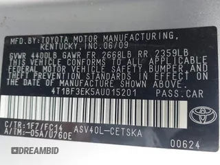 2010 Toyota Camry with VIN 4T1BF3EK5AU015201, listed as a IAAI auction lot 42261413 with 131,719 mi miles and . Bid and sale history available at DreamBid. Image 9.