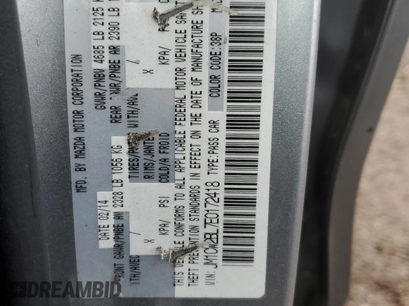 2014 Mazda 5 Sport with VIN JM1CW2BL7E0172418, listed as a Copart auction lot 55394085 with 195,228 mi miles and Salvage title. Bid and sale history available at DreamBid. Image 13.