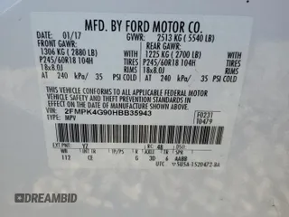 2017 Ford Edge SE с VIN 2FMPK4G90HBB35943, выставлен на аукционе Copart как лот 62221725 с пробегом 69 586 миль миль и Списание • Salvage title. История ставок и продаж доступна на DreamBid. Изображение 13.