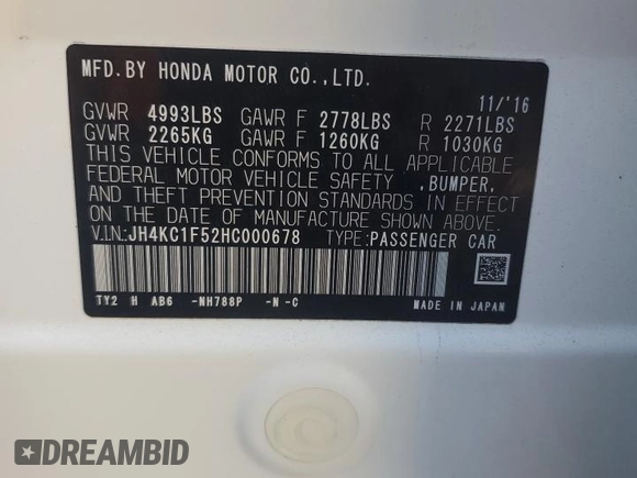 2017 Acura RLX w/Technology Pkg with VIN JH4KC1F52HC000678, listed as a Copart auction lot 83598294 with 86,888 mi miles and Salvage Title. Bid and sale history available at carsss.com. Image 13.