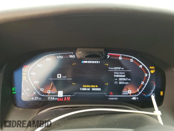 2022 BMW 8 Series M850i with VIN WBAGV8C02NCK08667, listed as a Copart auction lot 88255605 with 22,737 mi miles and Salvage title. Bid and sale history available at DreamBid. Image 9.