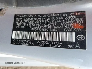 2005 Toyota Celica GT with VIN JTDDR32T550188831, listed as a Copart auction lot 43134315 with 0 mi miles and Salvage Title. Bid and sale history available at carsss.com. Image 12.