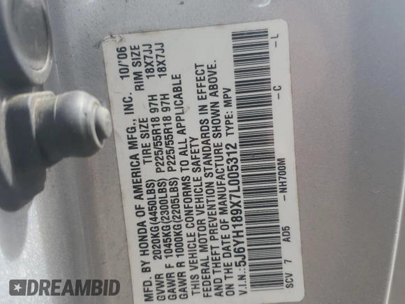 2007 Honda Element SC with VIN 5J6YH189X7L005312, listed as a Copart auction lot 49343775 with 165,855 mi miles and Salvage Title. Bid and sale history available at DreamBid. Image 15.