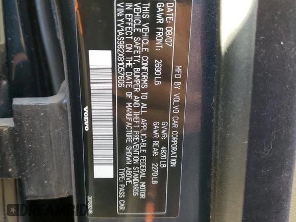 2008 Volvo S80 3.2L with VIN YV1AS982X81057606, listed as a Copart auction lot 80963944 with 178,363 mi miles and Clean Title. Bid and sale history available at carsss.com. Image 12.