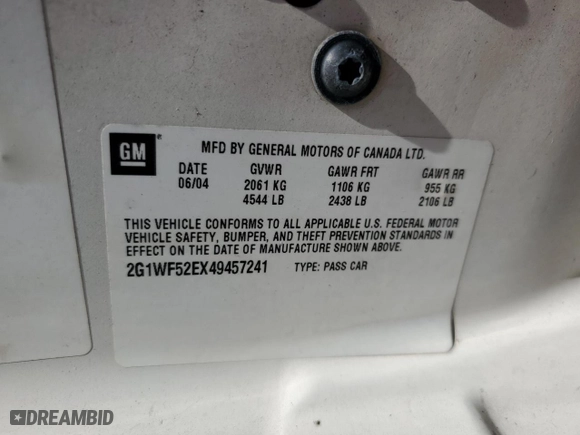 2004 Chevrolet Impala with VIN 2G1WF52EX49457241, listed as a Copart auction lot 49596625 with 229,717 mi miles and Clean Title. Bid and sale history available at carsss.com. Image 12.