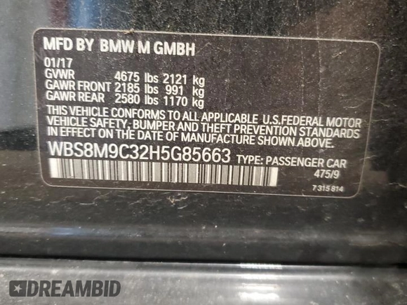 2017 BMW M3 with VIN WBS8M9C32H5G85663, listed as a Copart auction lot 66671733 with 99,140 mi miles. Bid and sale history available at carsss.com. Image 12.