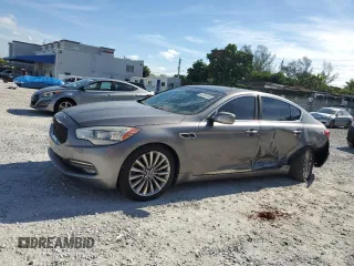 2015 Kia K900 Luxury with VIN KNALW4D41F6022897, listed as a Copart auction lot 65763185 with 104,646 mi miles and Salvage title. Bid and sale history available at DreamBid. Image 1.