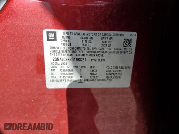 2016 Chevrolet Equinox LT z VIN 2GNALCEK2G1153251, wystawiony jako Copart lot #52212295 z przebiegiem 76 855 mil mil oraz Czysty tytuł • Clean title. Historia ofert i sprzedaży dostępna na DreamBid. Obrazek 13.